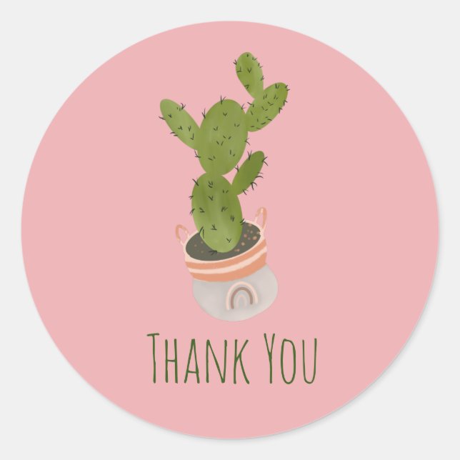 Sticker Rond Panier arc-en-ciel Plante Cactus tiré main (Devant)