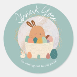 Sticker Rond Panier de Pâques à l'aquarelle Merci Lapin Anniver