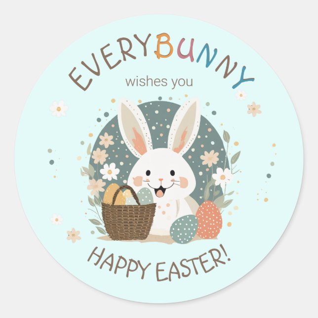 Sticker Rond Panier d'oeufs de lapin de Pâques ID1013 (Devant)