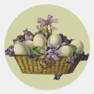 Sticker Rond Panier d'oeufs et de violets
