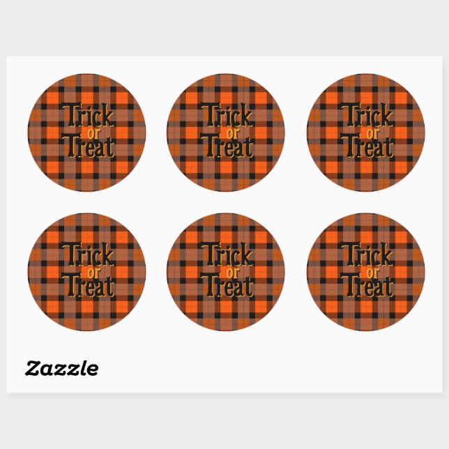 Sticker Rond Panier Ou Traiter L'Halloween Plaid (Feuille)