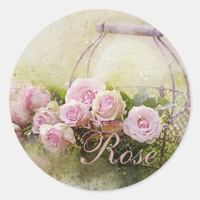 Sticker Rond Panier rose (Devant)