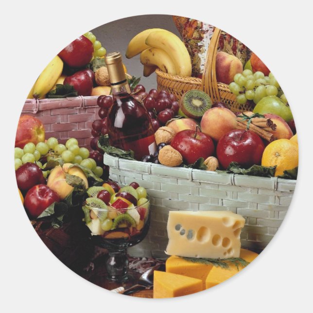 Sticker Rond Paniers à fruits, fruits et fromages (Devant)