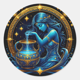 Sticker Rond Panneau Aquarius Belle illustration numérique