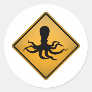 Sticker Rond Panneau d'avertissement de poulpe