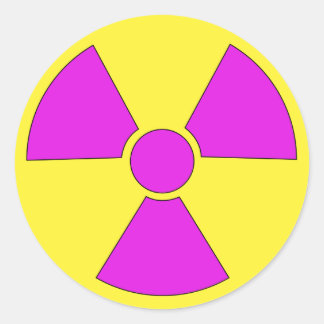 Sticker Rond Panneau d'avertissement de rayonnement magenta et