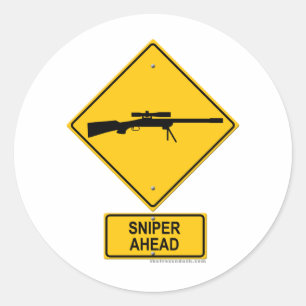 Sticker Rond Panneau d'avertissement de tireur isolé en avant