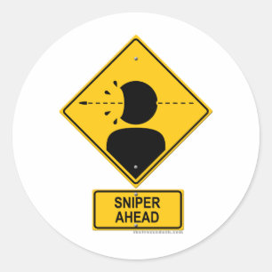 Sticker Rond Panneau d'avertissement de tireur isolé en avant