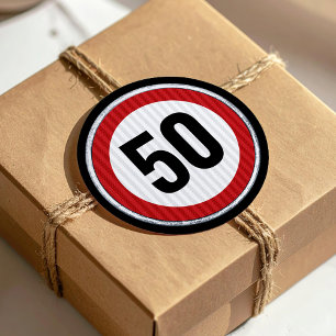 Sticker Rond Panneau de limitation de vitesse rouge pour 50e an