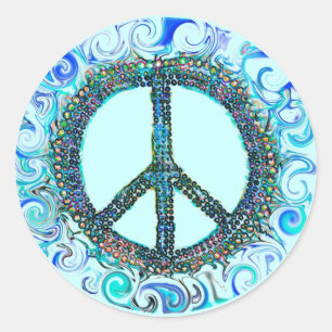 Sticker Rond Panneau de Paix Avec Vagues Bleues