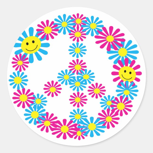 Sticker Rond Panneau de Paix Fleur avec les visages (Devant)
