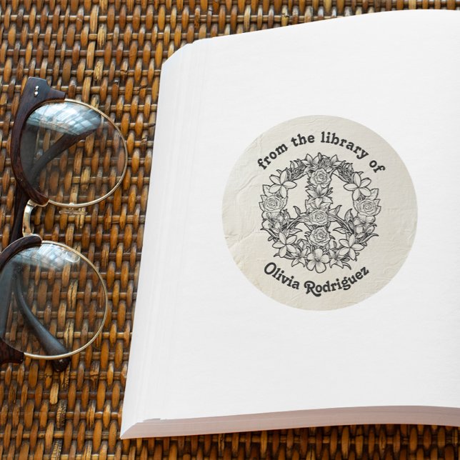 Sticker Rond Panneau de Paix Florale Retro de la Bibliothèque d (Créateur téléchargé)