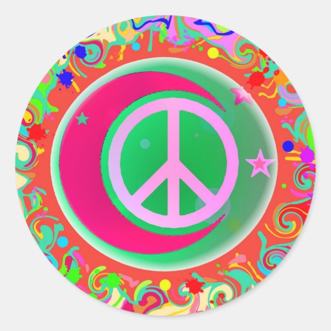 Sticker Rond Panneau de Paix, Lune, Étoiles & Tout (Devant)