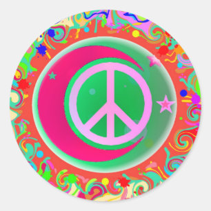 Sticker Rond Panneau de Paix, Lune, Étoiles & Tout