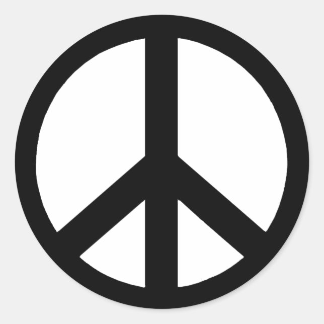 Sticker Rond Panneau de paix noir sur blanc (Devant)