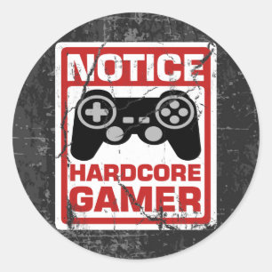 Sticker Rond Panneau de signalisation Hardcore Gamer