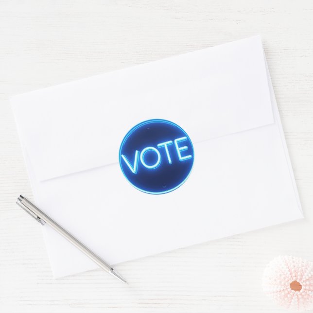 Sticker Rond Panneau de vote Neon bleu brillant (Enveloppe)