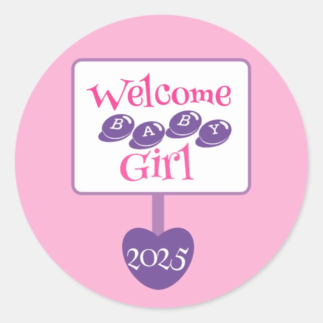 Sticker Rond Panneau Douche bébé rose mignonne et pourpre (Devant)
