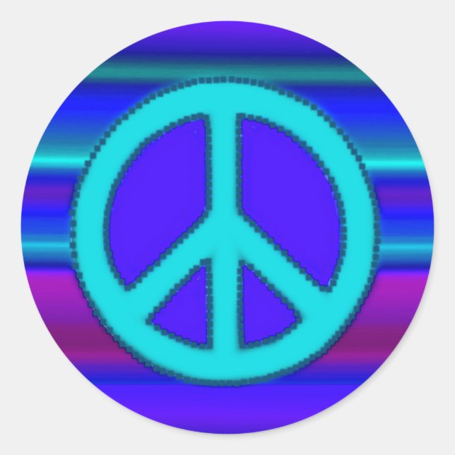 Sticker Rond Panneau Fractal et Paix Bleu (Devant)