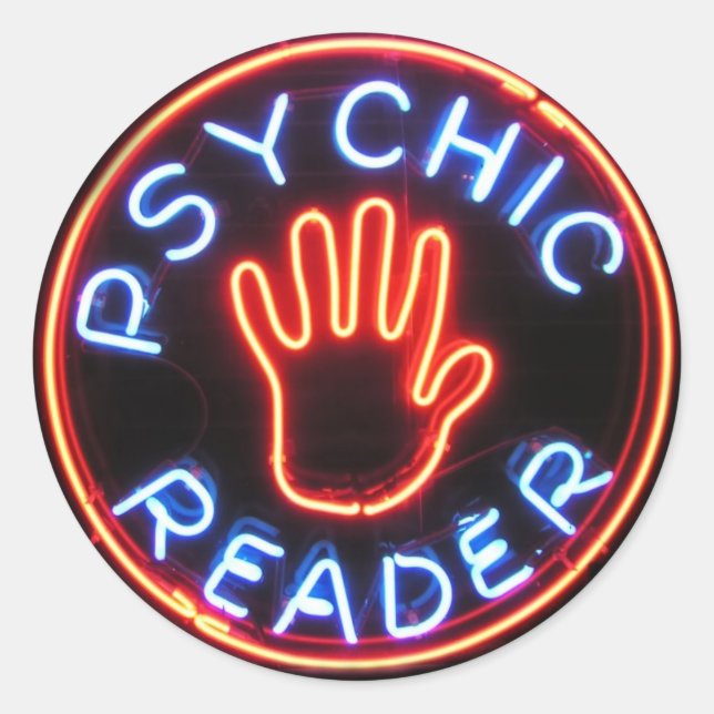 Sticker Rond Panneau Neon du lecteur psychique (Devant)