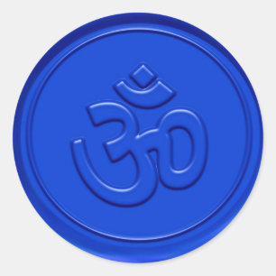 Sticker Rond Panneau Om Bleu Embossé