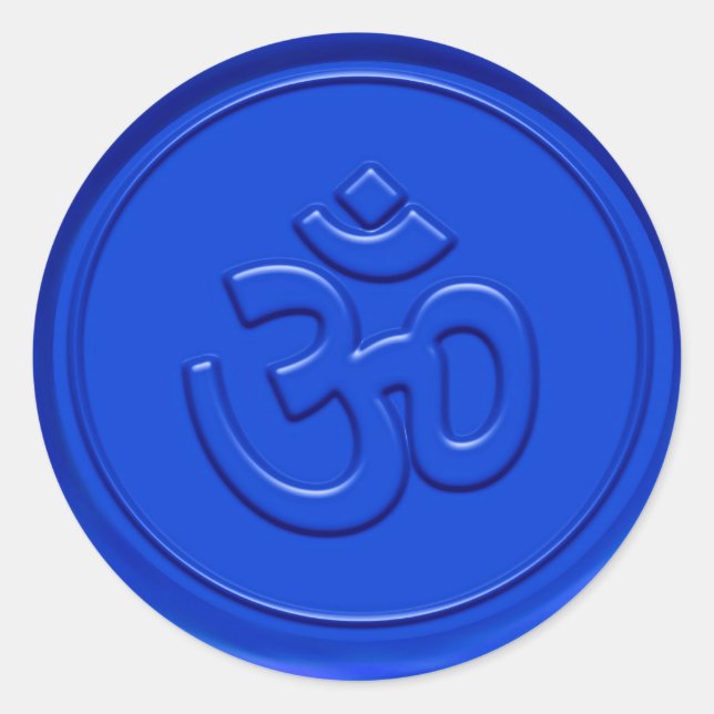 Sticker Rond Panneau Om Bleu Embossé (Devant)