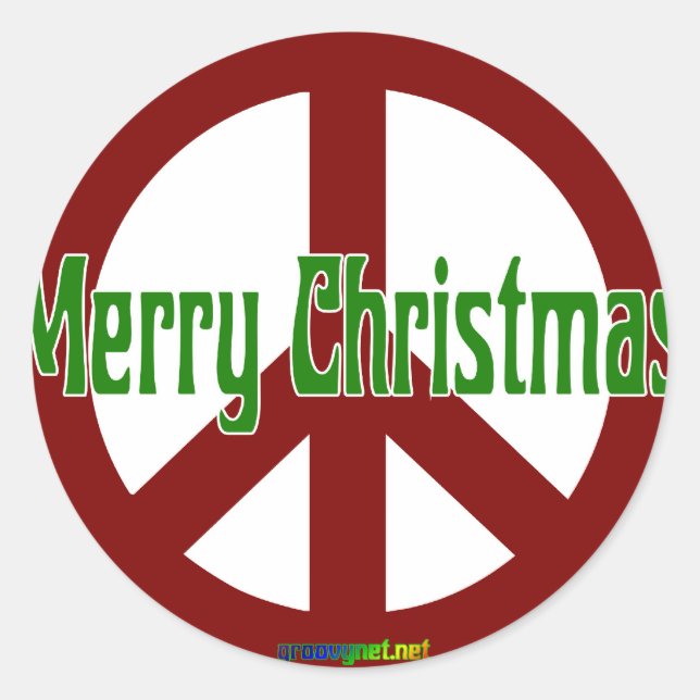 Sticker Rond Panneau Paix Rouge avec Joyeux Noël (Devant)