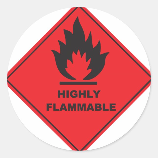 Sticker Rond Panneau rouge très inflammable (Devant)