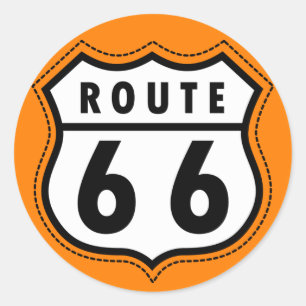 Sticker Rond Panneau routier orange de l'itinéraire 66