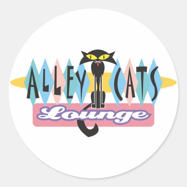 Sticker Rond panneau salon des chats de la rue rétro (Devant)