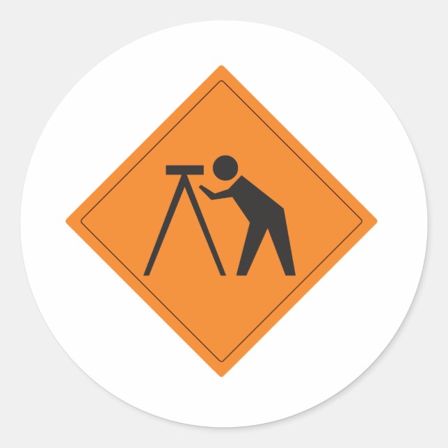 Sticker Rond Panneau Surveyeur au travail (Devant)