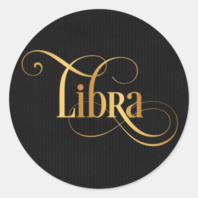 Sticker Rond Panneau tourbillonnant Zodiac Libra Gold sur Noir (Devant)