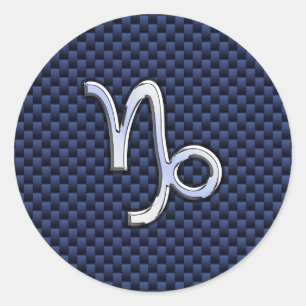 Sticker Rond Panneau Zodiac Capricorne d'argent Style Carbone b
