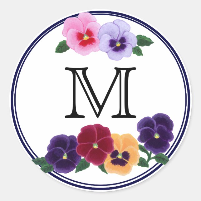 Sticker Rond Pansies monogrammes florales (Devant)