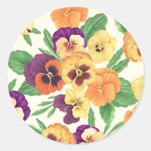 Sticker Rond Pansies sur blanc cassé