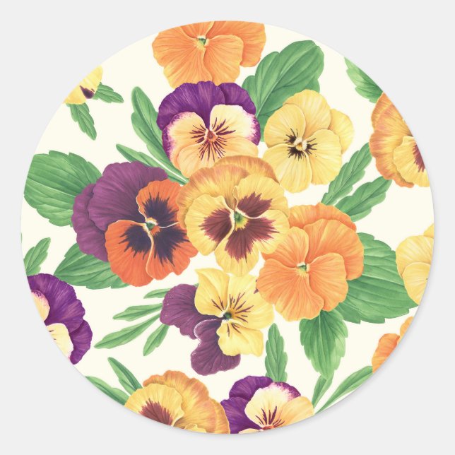 Sticker Rond Pansies sur blanc cassé (Devant)