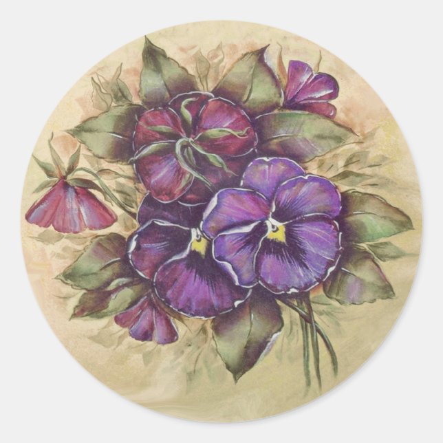 Sticker Rond Pansies violettes peintes à la main (Devant)