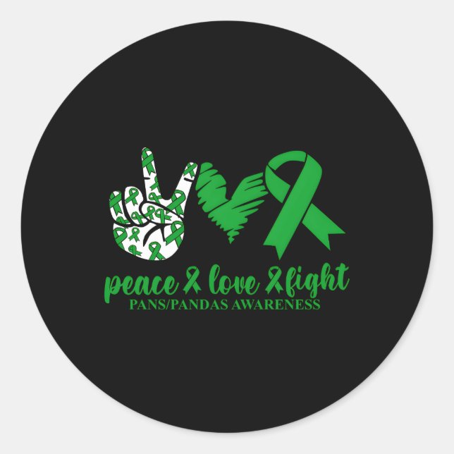 Sticker Rond Panspandas Sensibilisation Ruban vert Peace Love C (Devant)