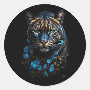 Sticker Rond Panthère bleue et dorée