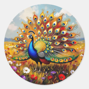 Sticker Rond Paon Bleu et Or Assez Joli