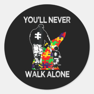 Sticker Rond Papa autiste soutien seul puzzle vous ne marcherez
