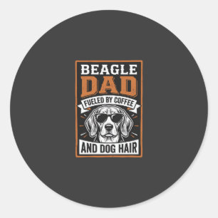 Sticker Rond Papa Beagle alimenté par le café et les poils de c