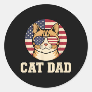 Sticker Rond Papa Chat Drapeau Américain Propriétaire de Chat P