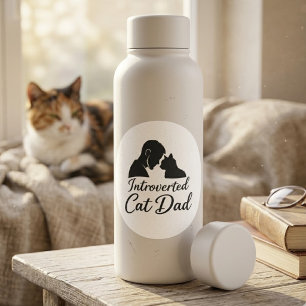 Sticker Rond Papa Chat Introverti Silhouette Vintage Minimalist