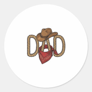 Sticker Rond Papa Cowboy Corda Chapeau Bandana Gravure Vintage