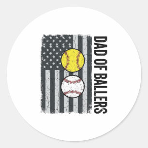 Sticker Rond Papa de Ballers Softball Baseball Patriotique