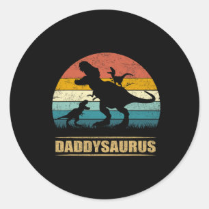 Sticker Rond Papa Dinosaur Daddysaurus 2 Deux Enfants Drôle Pèr