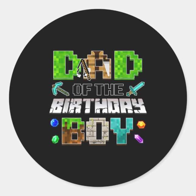 Sticker Rond Papa du garçon de l'anniversaire Funny Gaming Anni (Devant)
