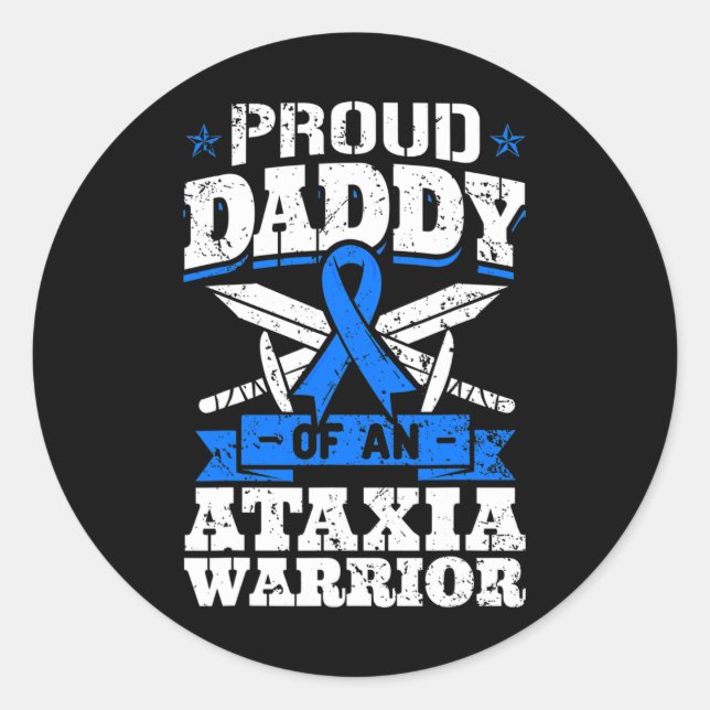 Sticker Rond Papa D'Une Ataxia Guerrier Sensibilisation Ruban D (Devant)