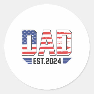 Sticker Rond Papa Est. Attend Byby Usa Flag 4 juillet